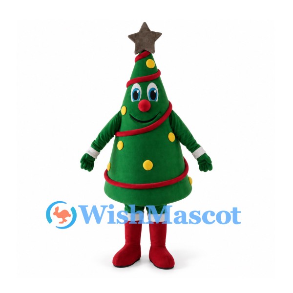 Christmas Tree Mascot Costume with Red Garland and Star Top