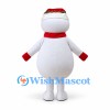 Snowman Mascot Costume with Green Heart and Red Scarf