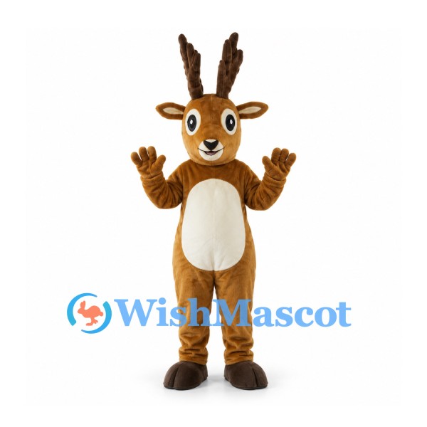 Brown Reindeer Mascot Costume with Cream Belly