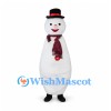 Snowman Mascot Costume with Burgundy Scarf and Black Top Hat