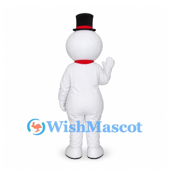 Snowman Mascot Costume with Red Scarf and Carrot Nose