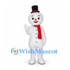 Snowman Mascot Costume with Red Scarf and Carrot Nose
