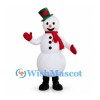 Snowman Mascot Costume with Green Top Hat and Red Mittens