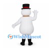 Snowman Mascot Costume with Striped Scarf and Black Boots