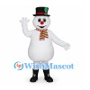 Snowman Mascot Costume with Striped Scarf and Black Boots
