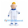 Boy Mascot Costume with White Jumpsuit and Blue Trim