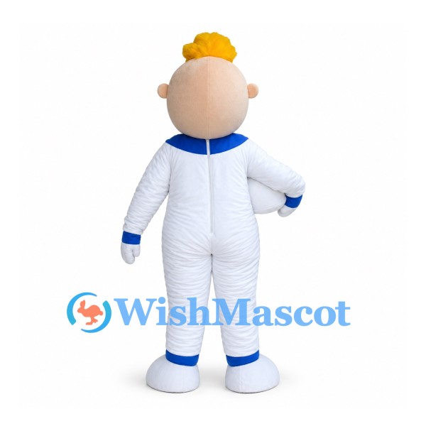 Boy Mascot Costume with White Jumpsuit and Blue Trim