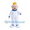 Boy Mascot Costume with White Jumpsuit and Blue Trim