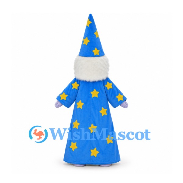 Wizard Mascot Costume with Blue Star Robe and Pointed Hat