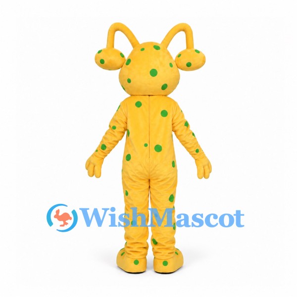 Yellow Alien Mascot Costume with Green Spots and Stalk Eyes