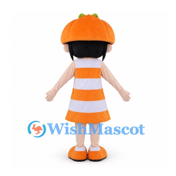 Girl Mascot Costume with Orange Hat and Striped Dress