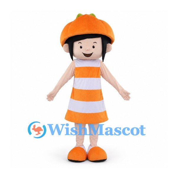 Girl Mascot Costume with Orange Hat and Striped Dress