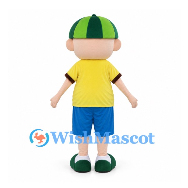 Boy Mascot Costume with Green Cap and Yellow Shirt