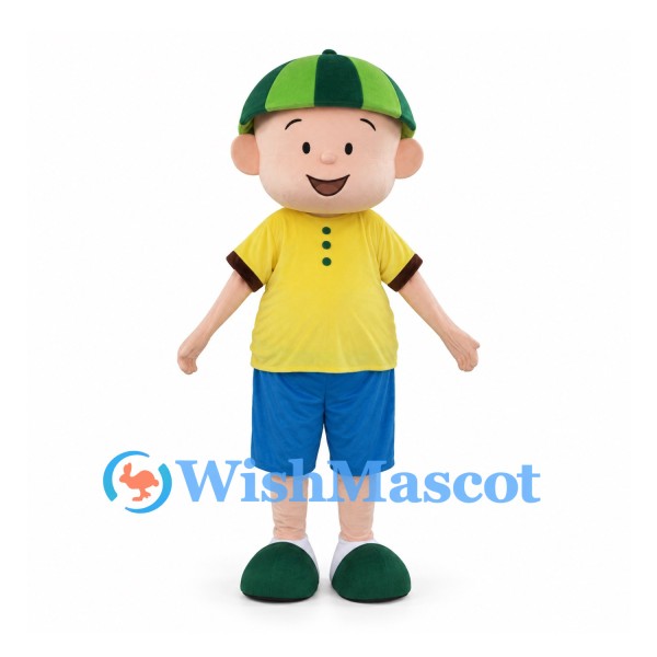 Boy Mascot Costume with Green Cap and Yellow Shirt