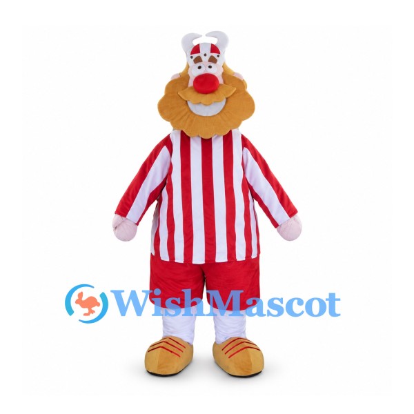 Clown Mascot Costume with Red Striped Shirt and Orange Beard