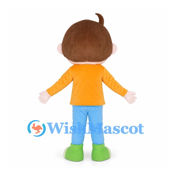 Boy Mascot Costume with Orange Sweatshirt and Blue Pants