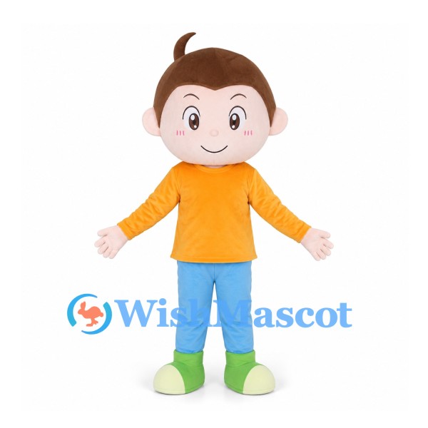 Boy Mascot Costume with Orange Sweatshirt and Blue Pants