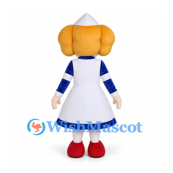 Girl Mascot Costume with White Apron and Blue Dress