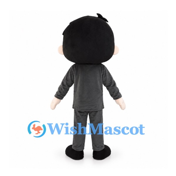 Boy Mascot Costume with Black Hair and Black Suit