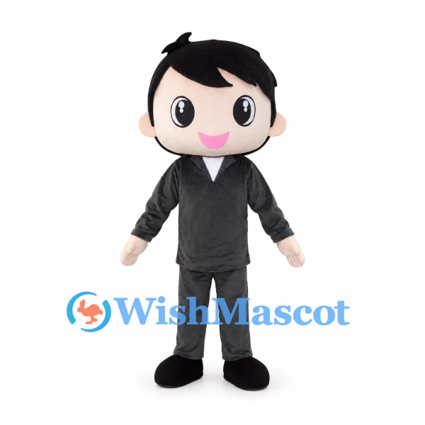 Boy Mascot Costume with Black Hair and Black Suit