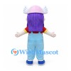 Girl Mascot Costume with Purple Hair and Blue Overalls