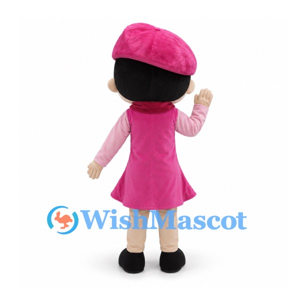Girl Mascot Costume with Pink Beret and Dress