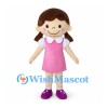 Girl Mascot Costume with Brown Pigtails and Pink Dress