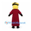 Ninja Mascot Costume with Yellow Hair and Burgundy Coat