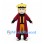 Ninja Mascot Costume with Yellow Hair and Burgundy Coat