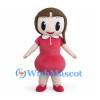 Girl Mascot Costume with Brown Bob Hair and Red Dress