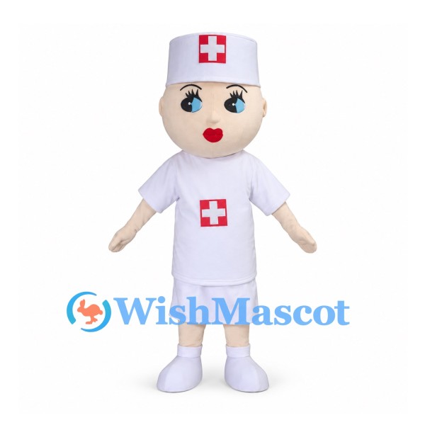 Nurse Mascot Costume with White Uniform and Cap