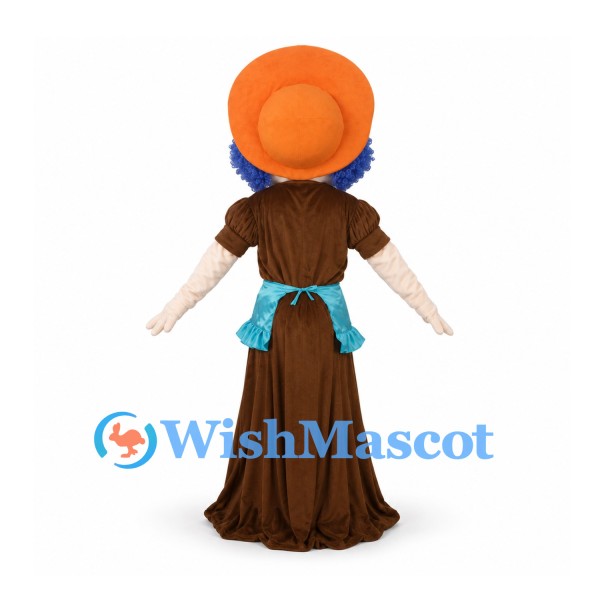 Witch Mascot Costume with Orange Hat and Blue Hair