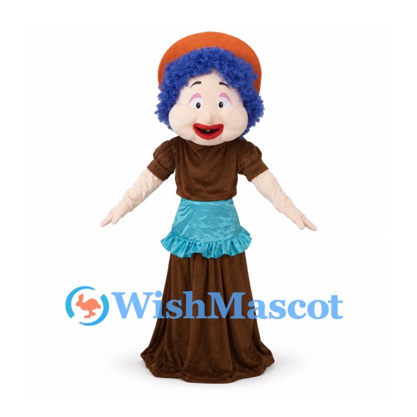 Witch Mascot Costume with Orange Hat and Blue Hair