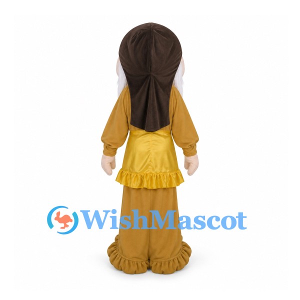 Woman Mascot Costume with Brown Braids and Gold Dress