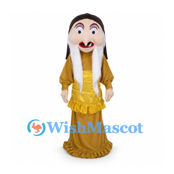 Woman Mascot Costume with Brown Braids and Gold Dress