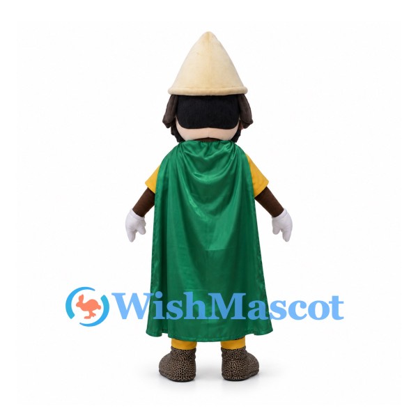 Explorer Mascot Costume with Beige Hat and Green Cape