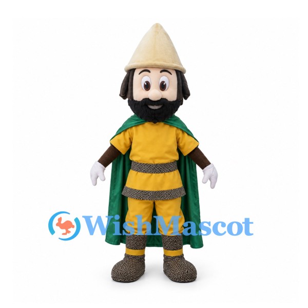 Explorer Mascot Costume with Beige Hat and Green Cape