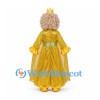 Queen Mascot Costume with Gold Crown and Layered Gown