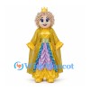 Queen Mascot Costume with Gold Crown and Layered Gown