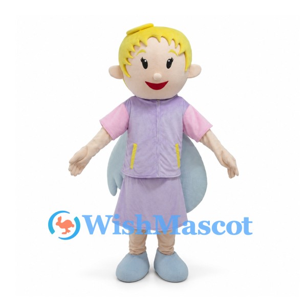 Fairy Mascot Costume with Lavender Dress and Blue Wings