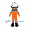 Astronaut Mascot Costume with Orange Jumpsuit and White Helmet