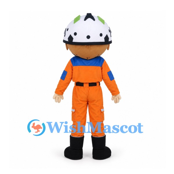 Astronaut Mascot Costume with Orange Jumpsuit and White Helmet
