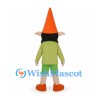 Elf Mascot Costume with Orange Cone Hat and Green Outfit