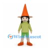 Elf Mascot Costume with Orange Cone Hat and Green Outfit