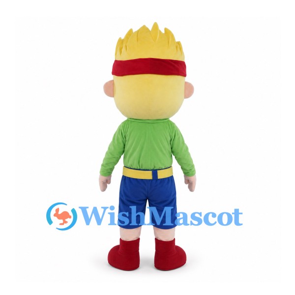 Boy Mascot Costume with Yellow Spiky Hair and Green Shirt