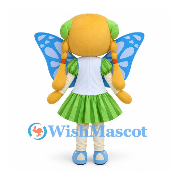 Fairy Mascot Costume with Blue Butterfly Wings and Green Skirt