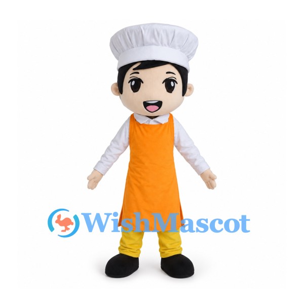 Chef Mascot Costume with Orange Apron and White Hat