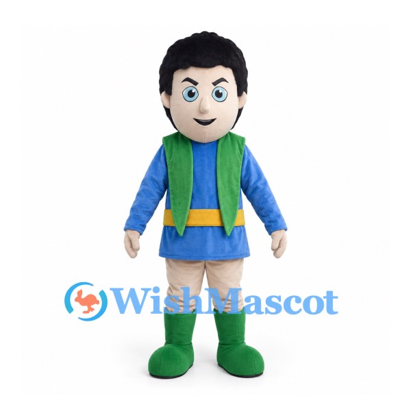 Boy Mascot Costume with Blue Tunic and Green Scarf
