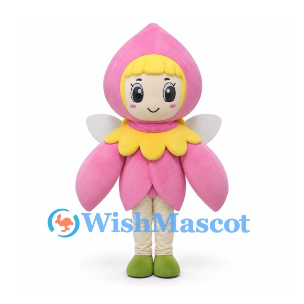 Flower Fairy Mascot Costume with Pink Petal Hood and Dress