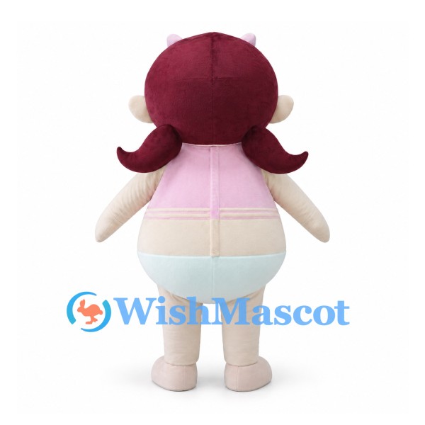 Baby Mascot Costume with Burgundy Pigtails and Pink Top